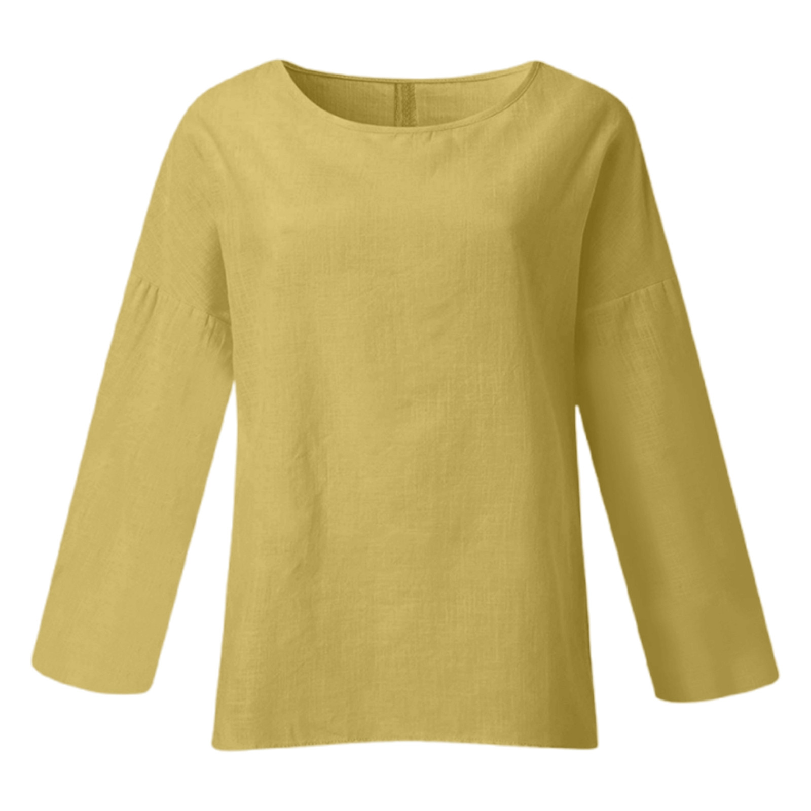thumbnail image 4 of Camiseta de manga larga y cuello redondo de color liso para mujer: estilo informal y holgado, tejido de poliéster para los días más frescos., 4 of 5